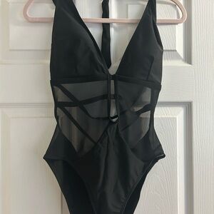 Black Mesh One-Piece Swimsuit
